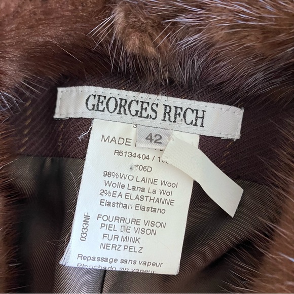 VTG George Rech Paris brown wool pinstripe blazer w/mink lapel. - Picture 9 of 10